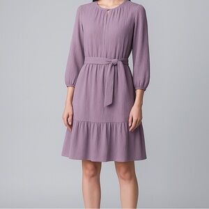 L Petite Simply Vera Wang Fit & Flare Ruffle Dress in Purple NWT Size Large